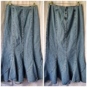 Tulip Hem Denim Maxi Skirt